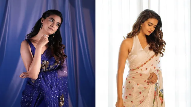 raghu-thatha-actress-keerthy-suresh-proved-strong-saree-game-in-promotional-looks